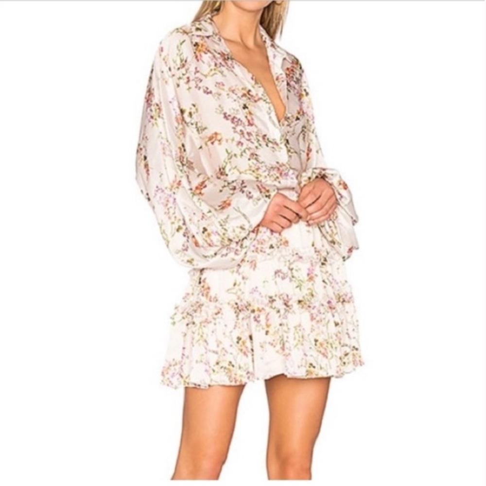 Alexis Loe Dress in Blooming Ivory with ruffles and Billowed Sleeves. XS NWT